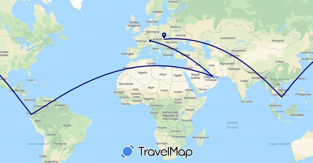 TravelMap itinerary: driving in United Arab Emirates, Switzerland, Ecuador, Hungary, Vietnam (Asia, Europe, South America)